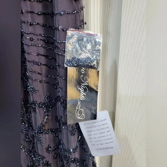 PISARRO NIGHTS 14 Beaded Mesh Column Gown Slate NWT - Picture 10 of 16